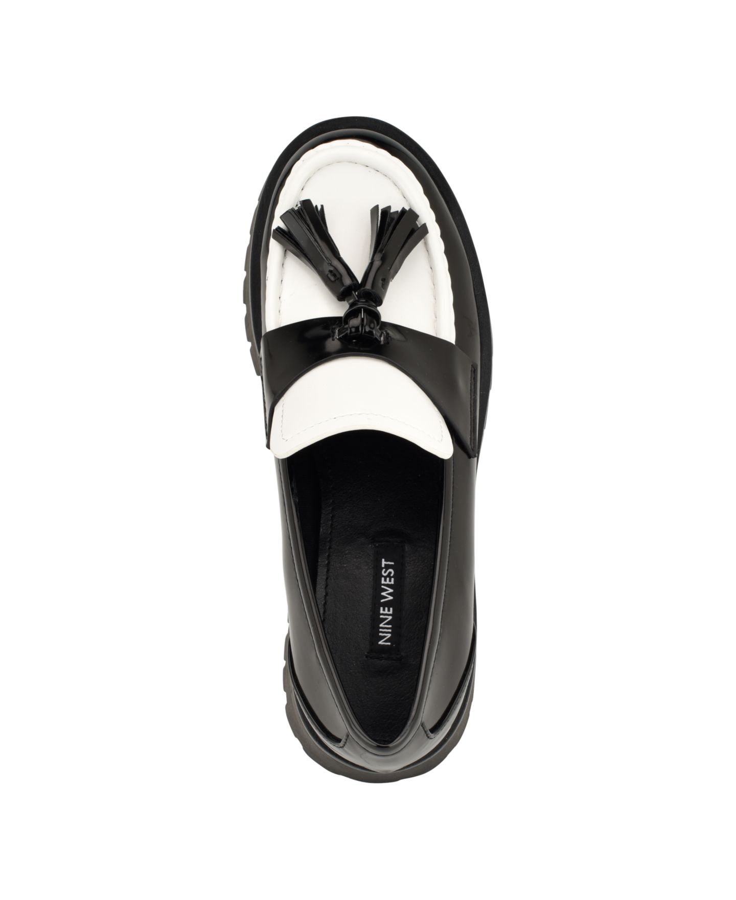 Женские туфли Nine West Garry Tassels Lug Sole, цвет: Чёрный / Белый лаковый — фото 4
