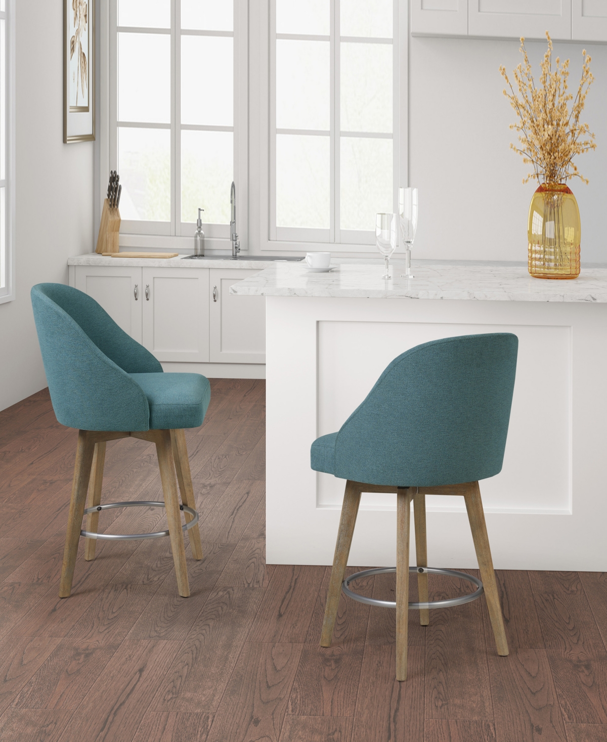 Madison Park Pearce 25.75" Wood Legs Swivel Seat Counter Stool