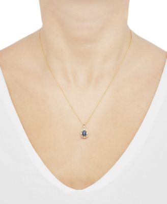 Sapphire (1 ct. t.w.) & Diamond (1/10 ct. t.w.) Pendant 18" Necklace in 14k Yellow Gold (Also Available in Ruby & Emerald)
