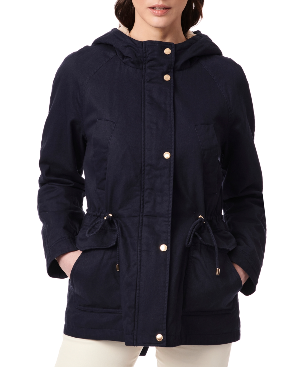 Collection B Juniors' Trendy Hooded Drawstring Waist Anorak Parka Jacket, Created For Macy's In True Navy