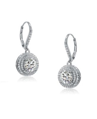 Sterling Silver Cubic Zirconia White Gold Plated Circle Drop Earrings