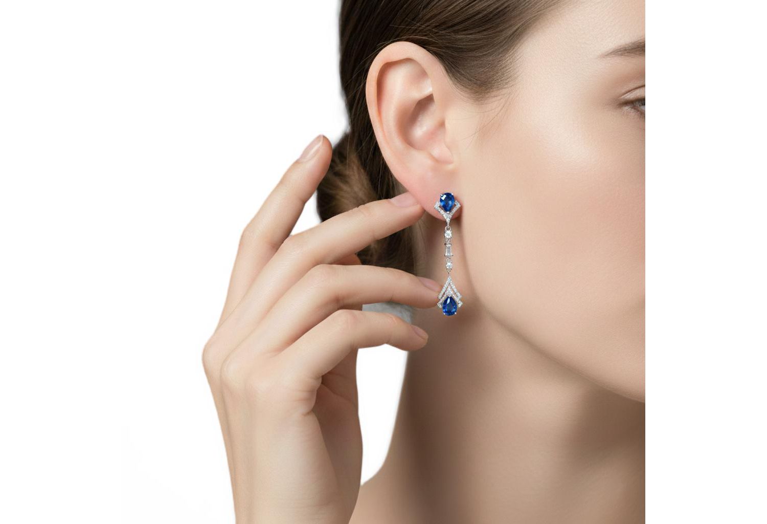 Elegant Sterling Silver White Gold Plated CZ Double Halo Drop Earrings