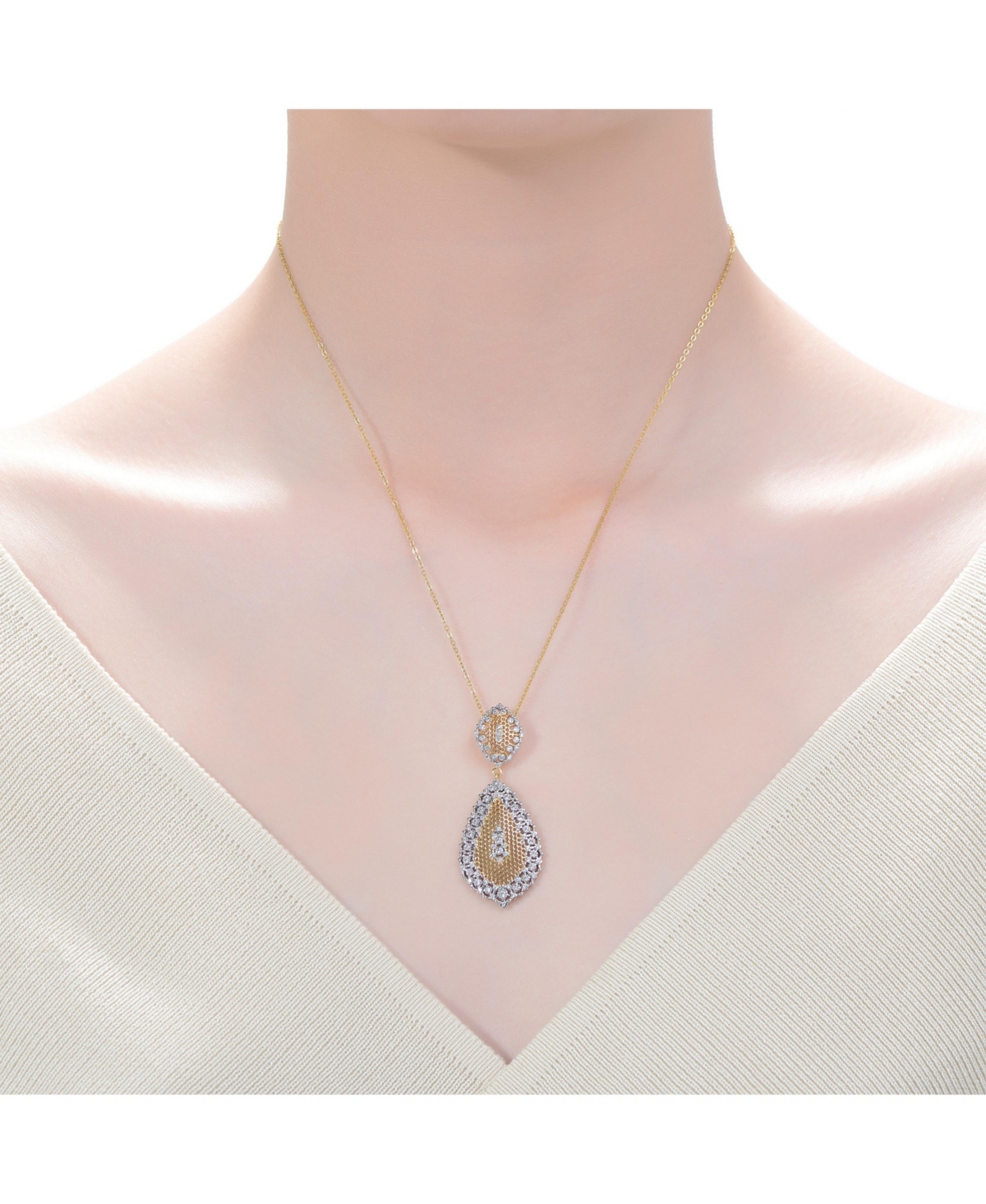 Rachel Glauber Whiteand 14KPlated Cubic Zirconia Paved Teardrop Pendant Necklace - Gold