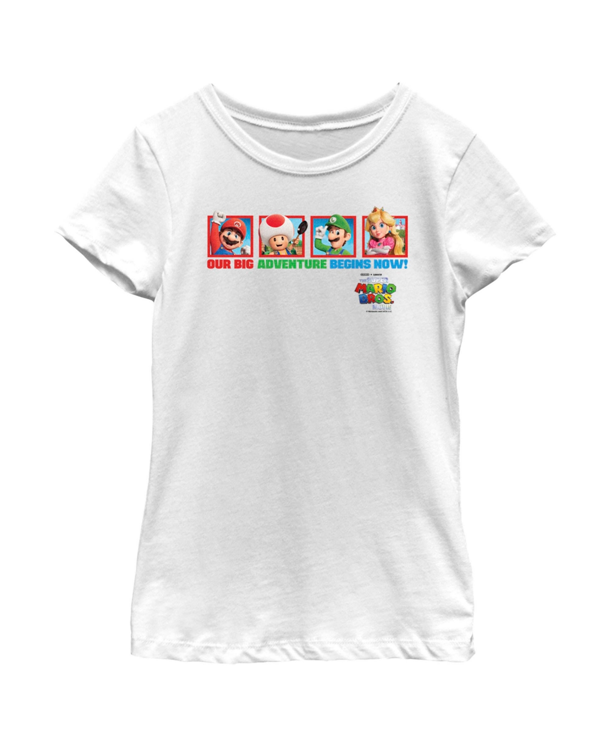 Nintendo Girl's The Super Mario Bros. Movie Our Big Adventure Begins Now Child T-shirt In White