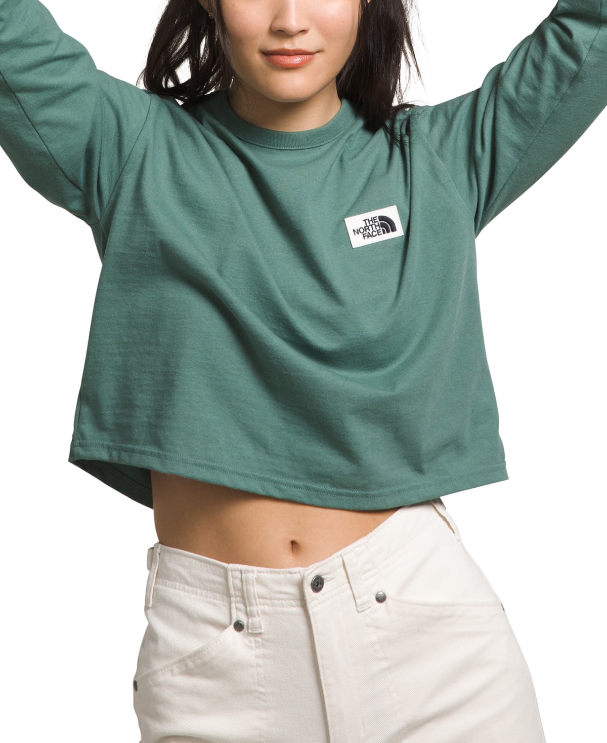 Shop The North Face Women's Heritage Patch Long-sleeve Logo T-shirt In Dark Sage