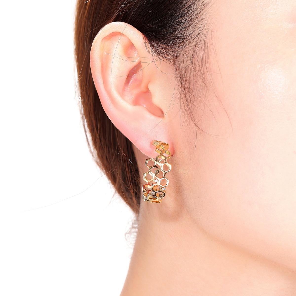 Rachel Glauber 14KPlated Clear Round Cubic Zirconia Open Hoop Earrings - Gold