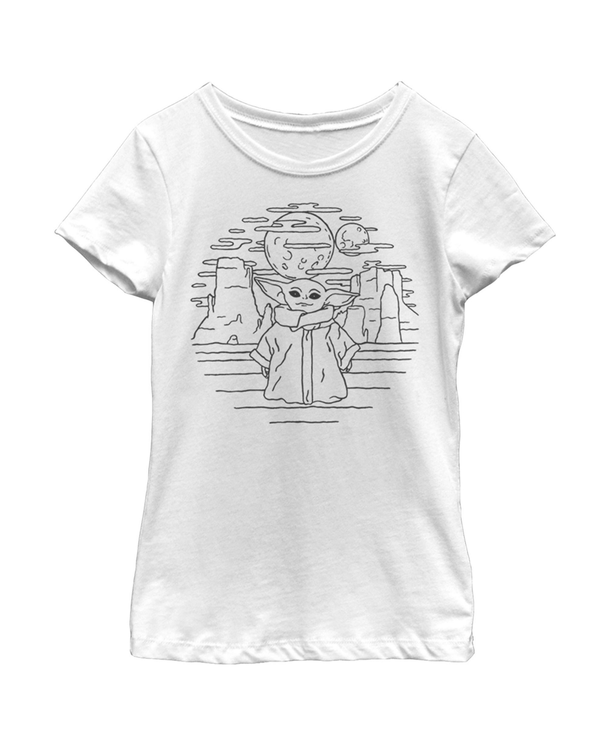 Disney Lucasfilm Kids' Girl's Star Wars: The Mandalorian Grogu Black And White Sketch Child T-shirt
