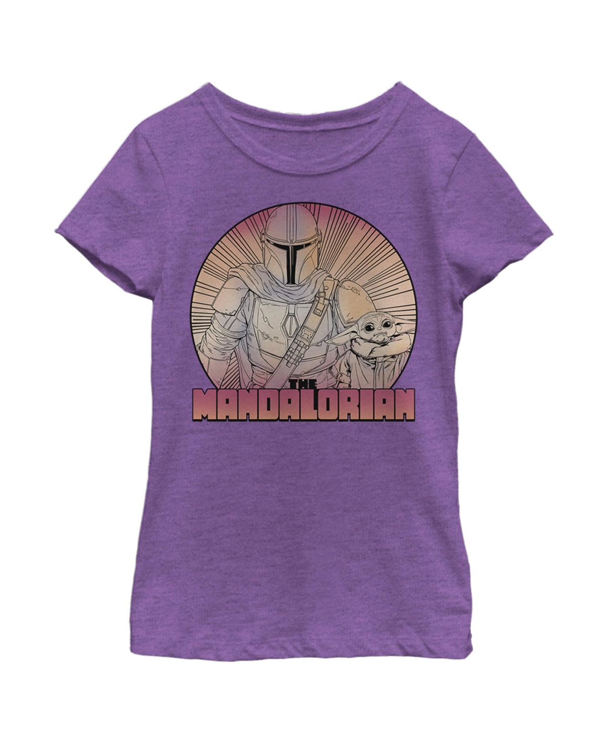Disney Lucasfilm Kids' Girl's Star Wars: The Mandalorian The Child And Mando Radiating Lines Child T-shirt In Purple Berry