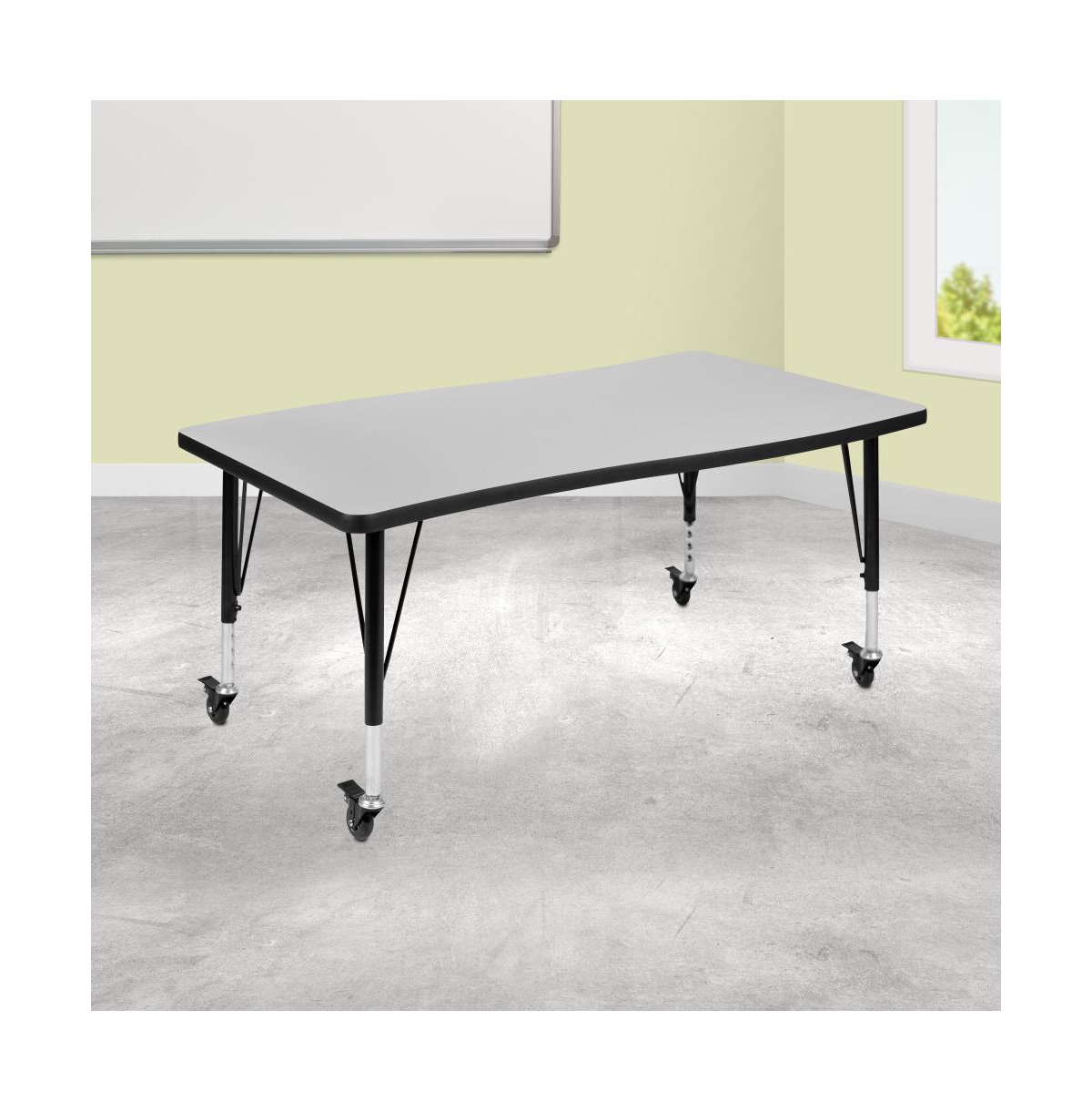 Emma+Oliver Mobile 28"Wx47.5"L Wave Flexible Collaborative Kids Adjustable Activity Table