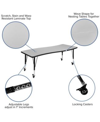 Mobile 26"W X 60"L Wave Flexible Collaborative Kids Adjustable Activity Table