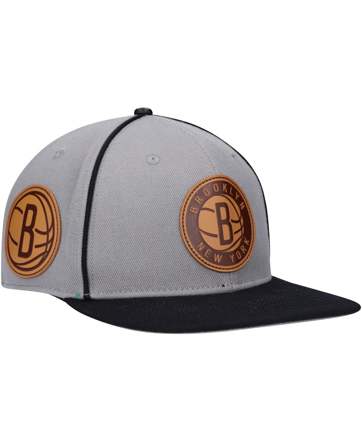 Pro Standard Men's  Gray, Black Brooklyn Nets Heritage Leather Patch Snapback Hat In Gray,black