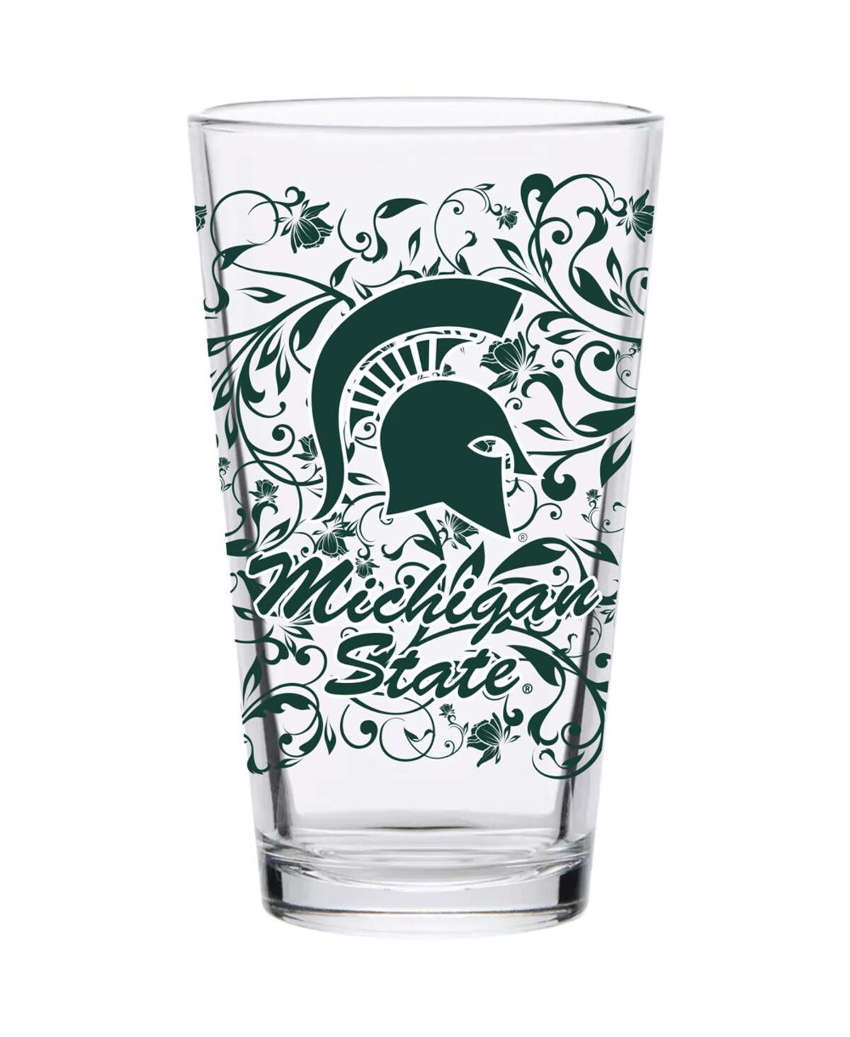 Indigo Falls Michigan State Spartans 16 oz Floral Pint Glass In Clear