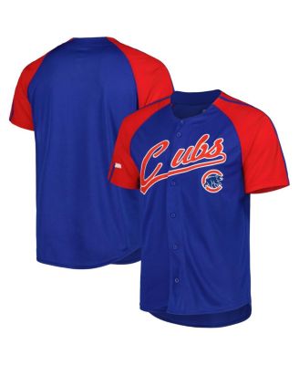 Men's Stitches Royal Chicago Cubs Button-Down Raglan Fashion Jersey