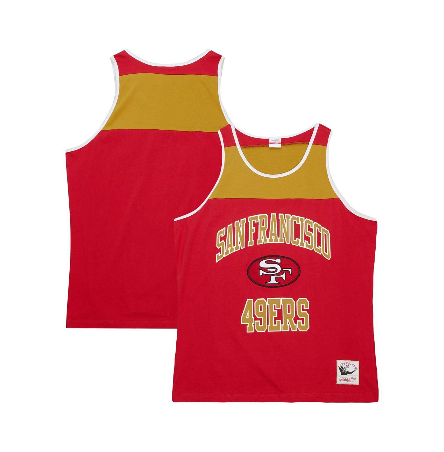 Мужской топ Mitchell & Ness Scarlet, Gold San Francisco 49ers Heritage Colorblock — фото 1