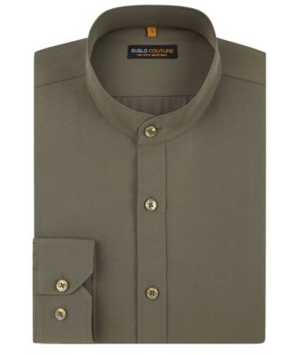 Men's Slim Fit Solid Performance Collarless Button Down Shirt