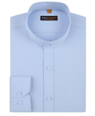 Men's Slim Fit Solid Performance Collarless Button Down Shirt