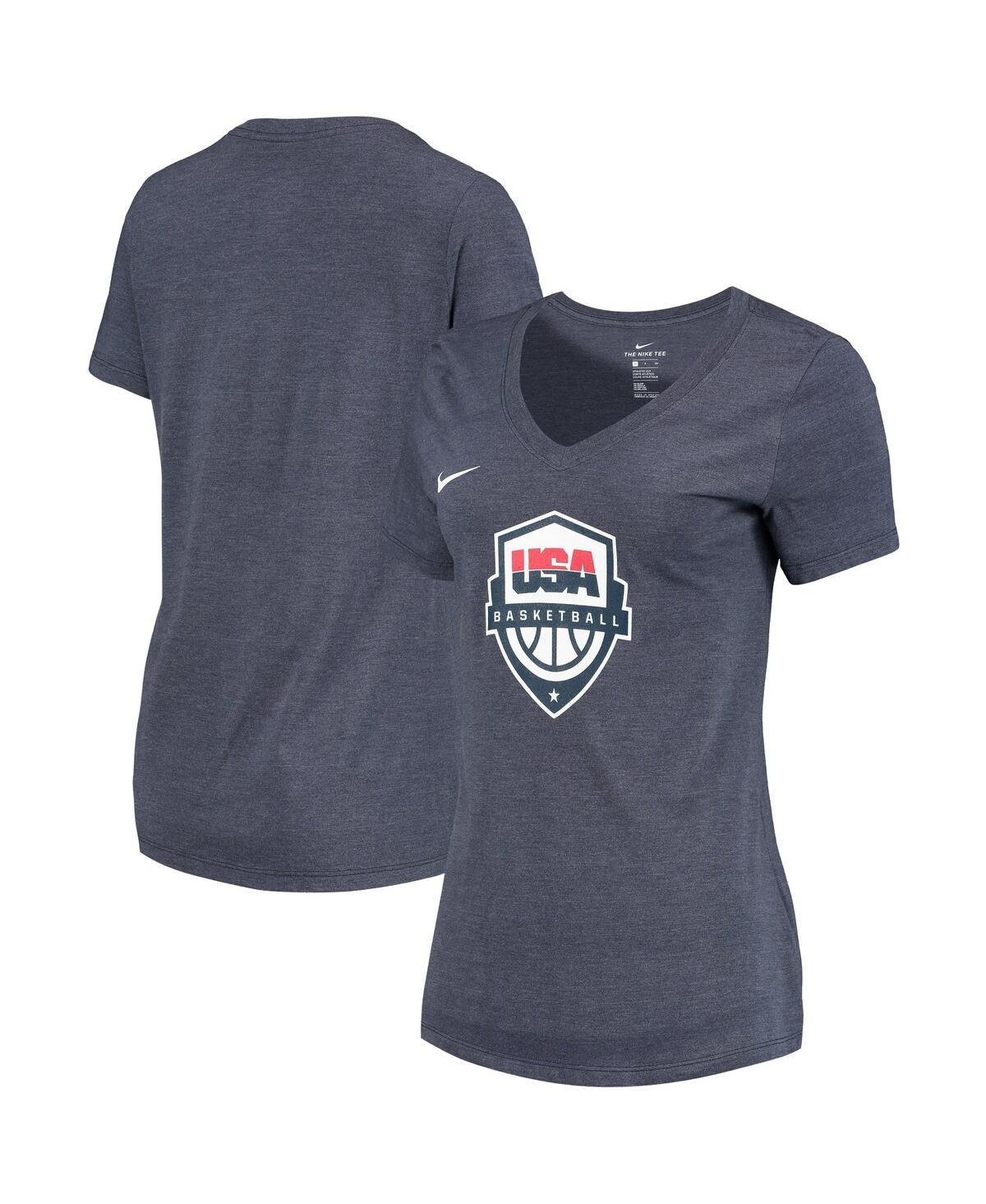 Shop Nike Women's  Heathered Blue Usa Basketball Team Logo Tri-blend V-neck T-shirt