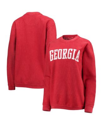 Women's Red Georgia Bulldogs Comfy Cord Vintage-Like Wash Basic Arch Pullover Sweatshirt