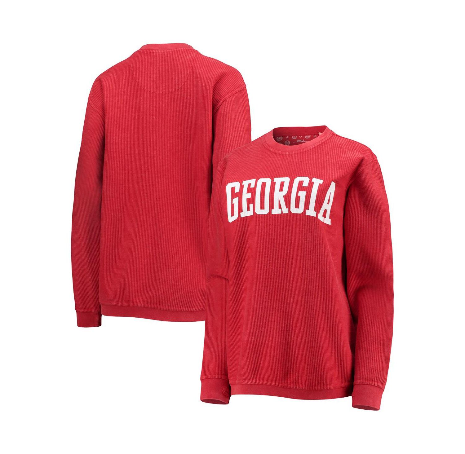 Women's Red Georgia Bulldogs Comfy Cord Vintage-Like Wash Basic Arch Pullover Sweatshirt