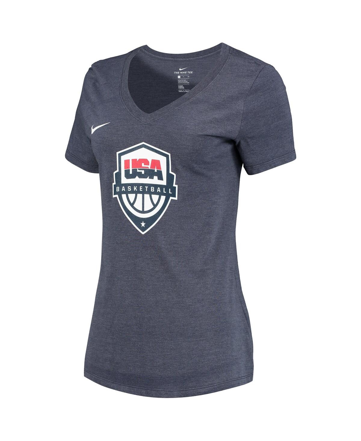 Shop Nike Women's  Heathered Blue Usa Basketball Team Logo Tri-blend V-neck T-shirt