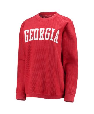 Women's Red Georgia Bulldogs Comfy Cord Vintage-Like Wash Basic Arch Pullover Sweatshirt