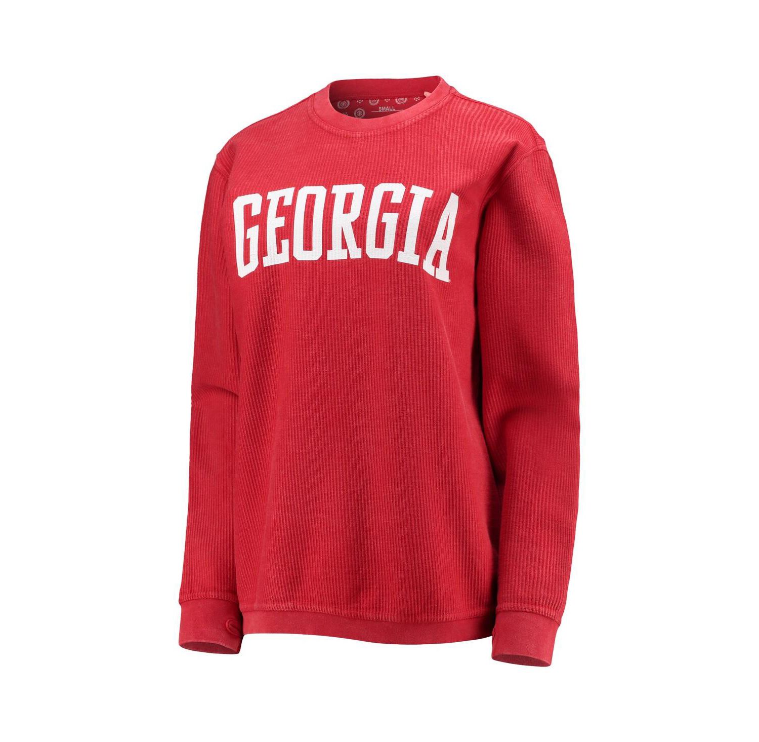 Women's Red Georgia Bulldogs Comfy Cord Vintage-Like Wash Basic Arch Pullover Sweatshirt