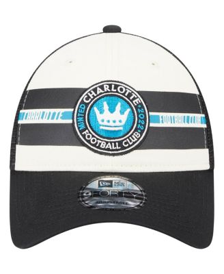 Men's White, Black Charlotte FC Team Stripes 9FORTY Trucker Snapback Hat