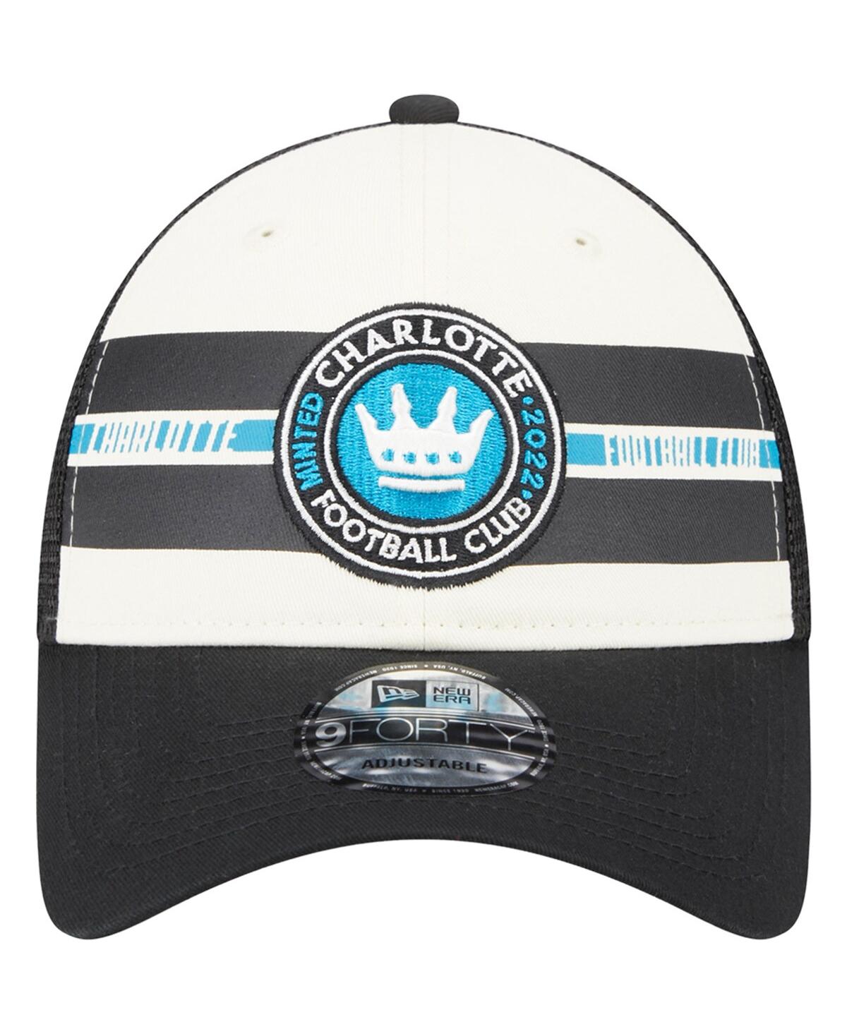 New Era Men's  White, Black Charlotte Fc Team Stripes 9forty Trucker Snapback Hat In White,black