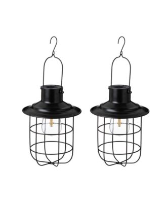 9.75" H Metal Wire Solar Powered Outdoor Hanging Lantern, Set of 2