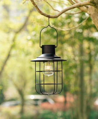 9.75" H Metal Wire Solar Powered Outdoor Hanging Lantern, Set of 2
