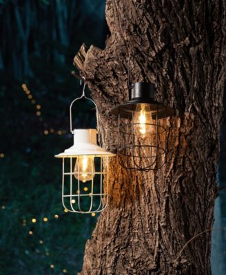 9.75" H Metal Wire Solar Powered Outdoor Hanging Lantern, Set of 2