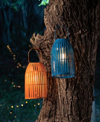 9.75" H Metal Woven Solar Powered Outdoor Hanging Lantern, Set of 2