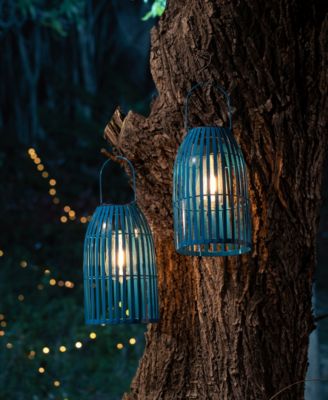 9.75" H Metal Woven Solar Powered Outdoor Hanging Lantern, Set of 2