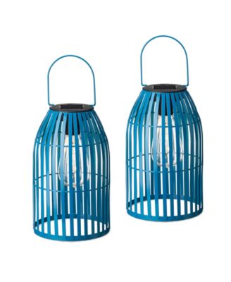 9.75" H Metal Woven Solar Powered Outdoor Hanging Lantern, Set of 2