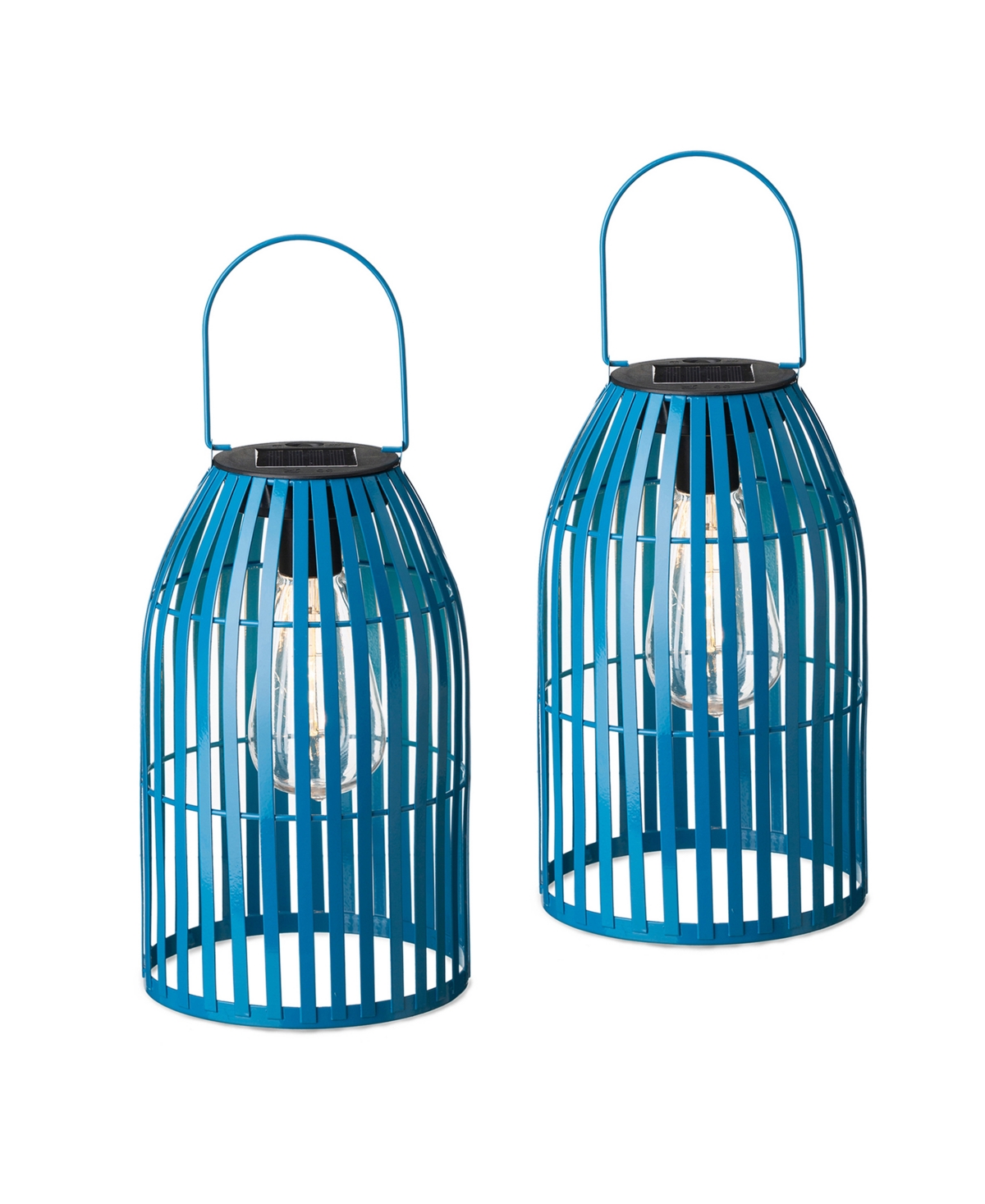 9.75" H Metal Woven Solar Powered Outdoor Hanging Lantern, Set of 2 - Blue