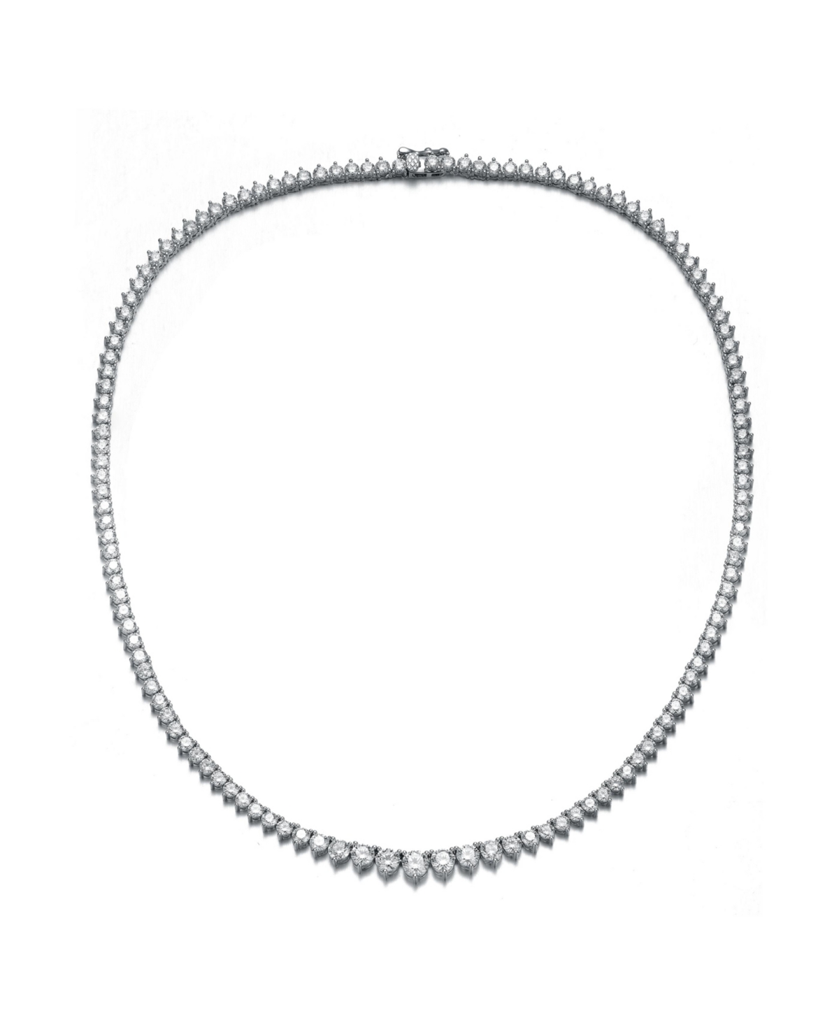 White Gold Plated with Cubic Zirconia Graduated Tennis Chain Necklace - Silver
