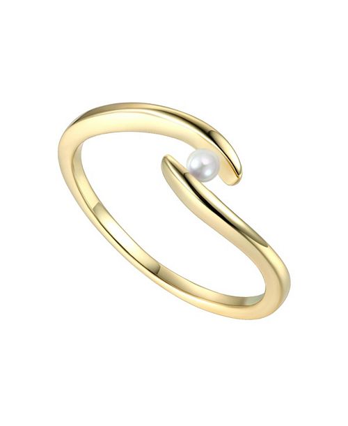 alfani Genevive Gv Sterling Silver 14k Gold Plated With White Freshwater Pearl Ocean Wave Stacking Ring Jewelry & Watches