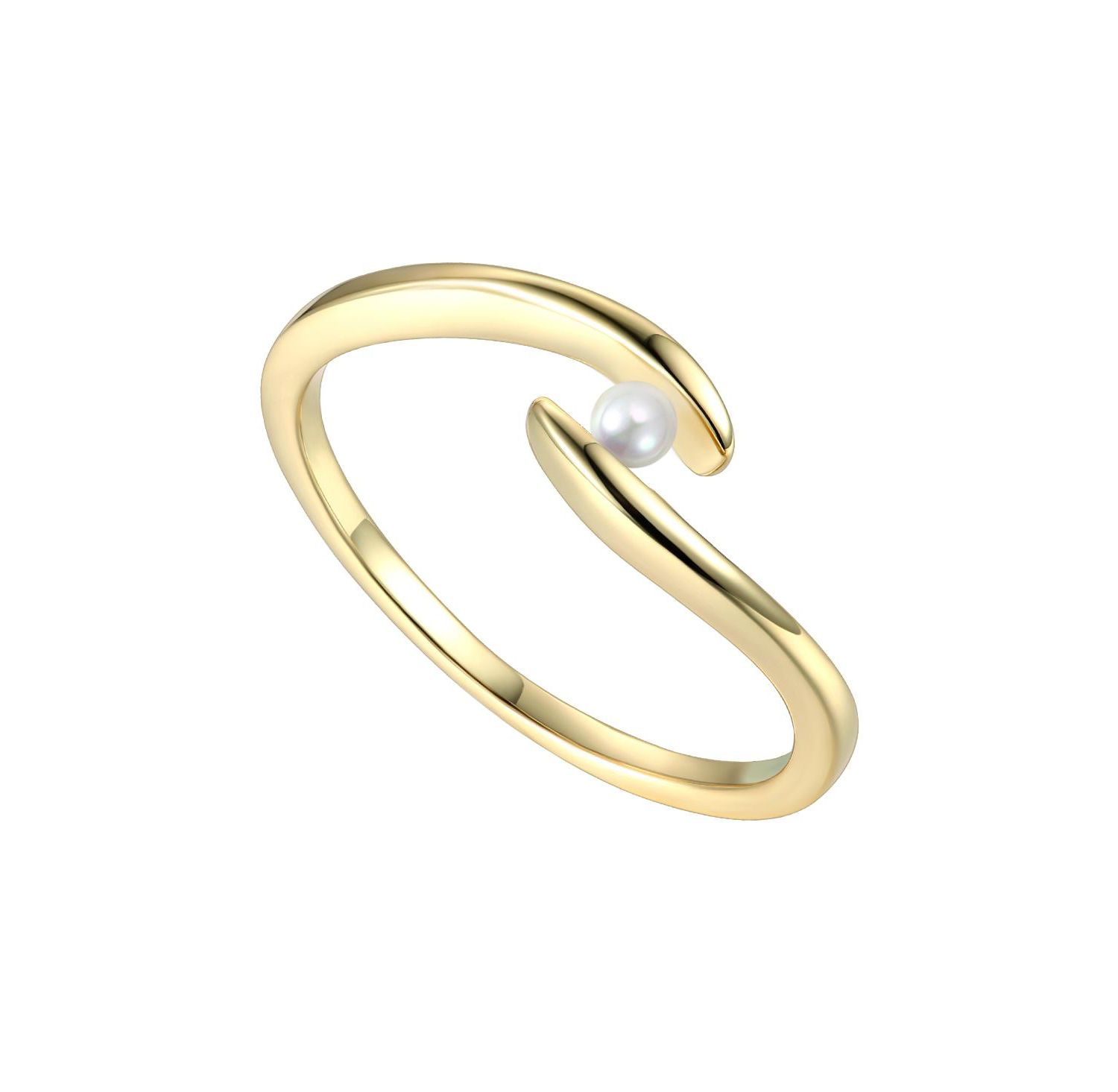 Minimalist 14K Gold Plated Dainty Pearl Elegant Slim Band Ring