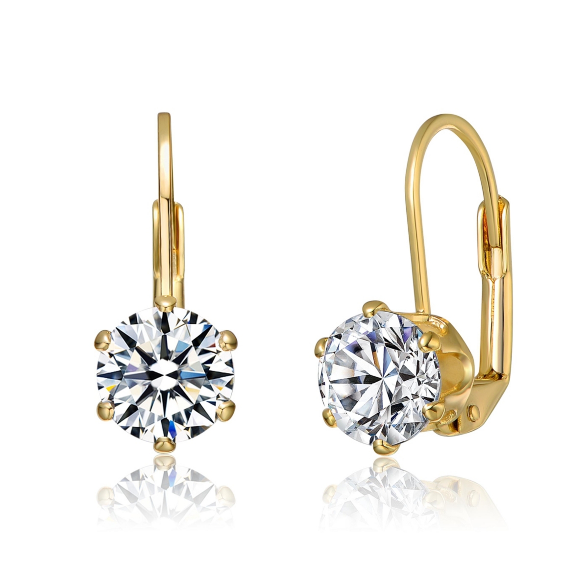 RACHEL GLAUBER WHITE CUBIC ZIRCONIA SOLITAIRE CLASSIC LEVERBACK EARRINGS