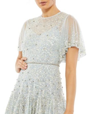 Women's Flounce Sleeve Tea Length Dress