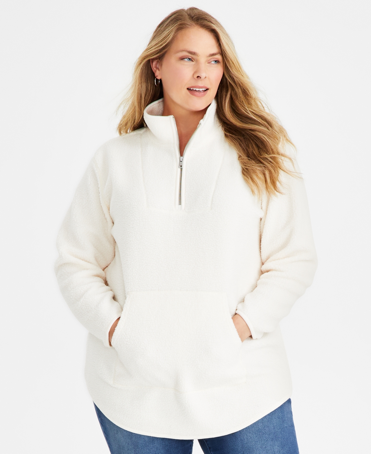 Style & Co Plus Size Sherpa 1/4 Zip Pullover, Created For Macy's In Eggnog