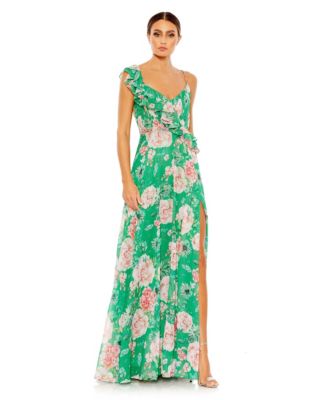 Mac Duggal Women's Ieena Floral Print Ruffled Wrap Over A Line Gown ...