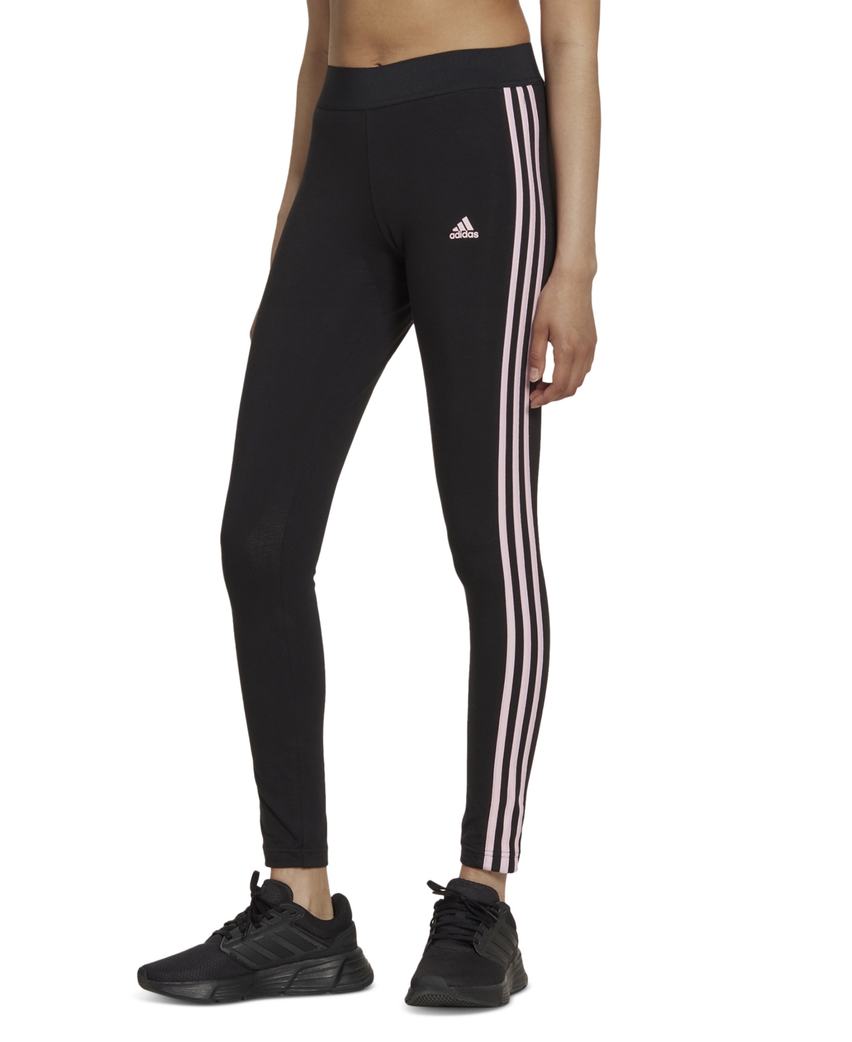 Shop Adidas Originals Women's Essentials 3-stripe Full Length Cotton Leggings, Xs-4x In Black,clear Pink