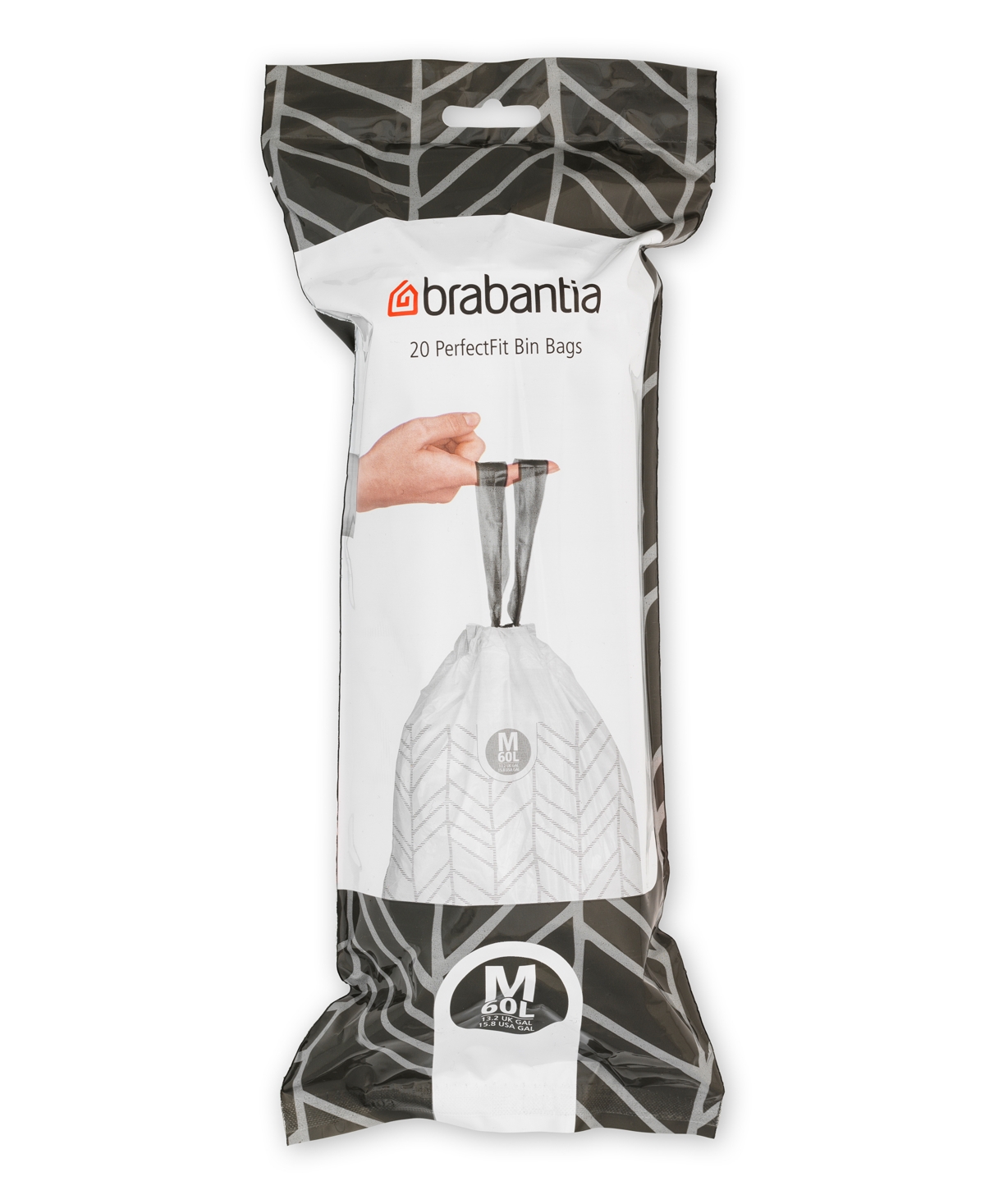 Brabantia Perfectfit Trash Bags, Code M, 16 Gallon, 60 Liter, 120 Trash Bags In White