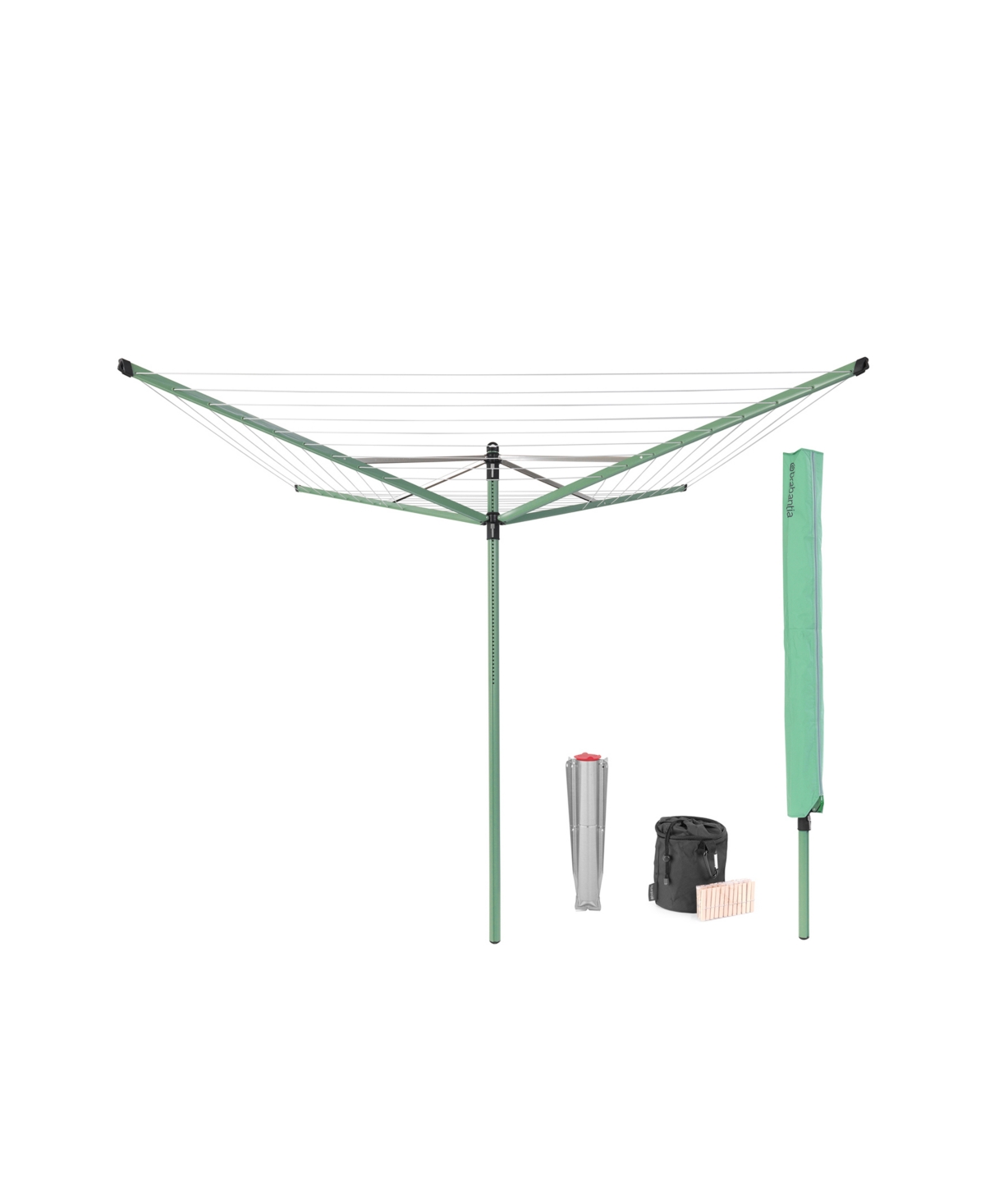 Rotary Lift-o-Matic Clothesline - 164', 50 Meter with Metal Ground Spike, Protective Cover, Peg Bag and Wooden Clothespins Set - Leaf Green