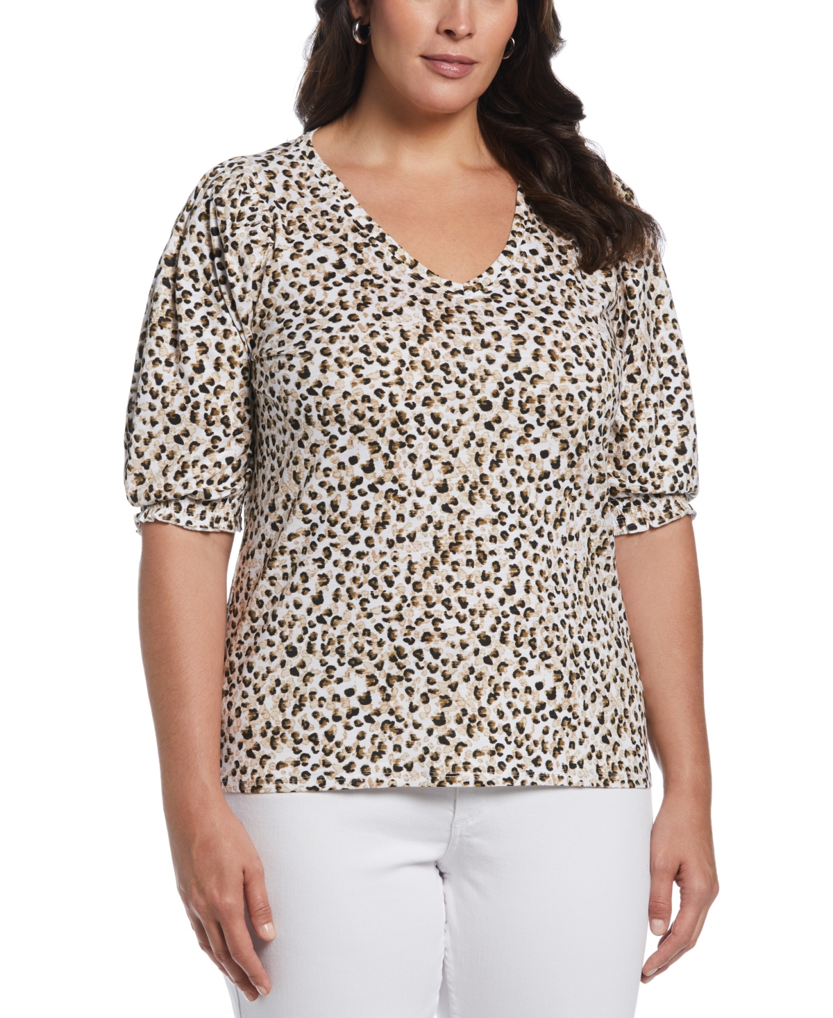 Ella Rafaella Plus Size Cotton Smocked Elbow Sleeve Top