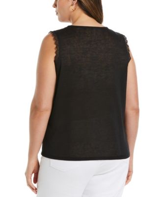Plus Size Crochet Trim Sleeveless Top