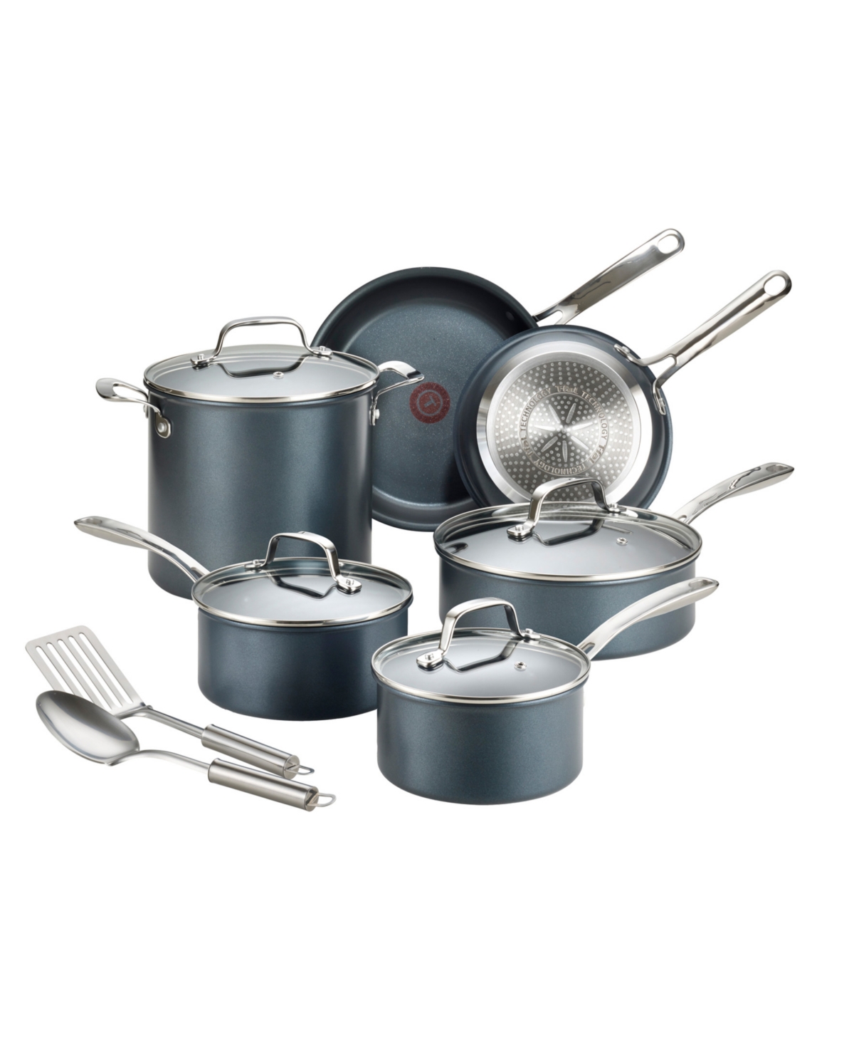 T-fal Platinum Aluminum 12 Piece Nonstick Cookware Set With Induction Base In Gray