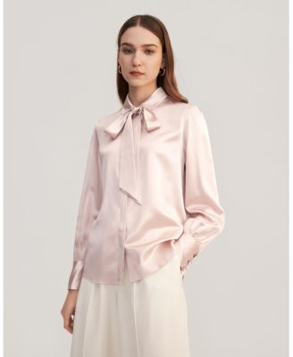 Vintage Bow Tie Silk Blouse for Women