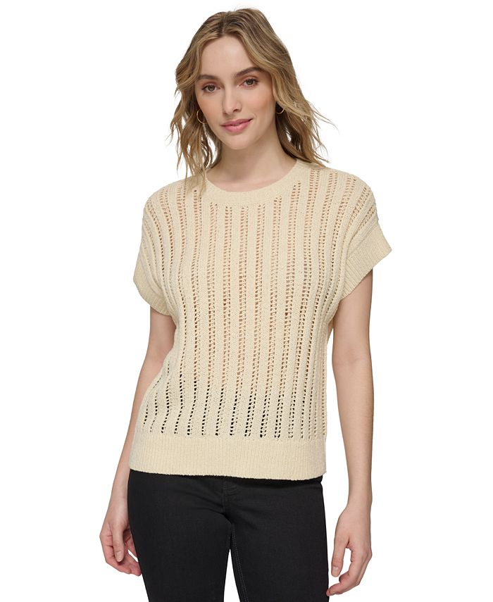 Calvin Klein Women's Short-Sleeve Open-Weave Sweater - Macy's